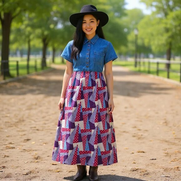 Bobbie Brooks Denim Patchwork Dress SIze L - Picture 1 of 10